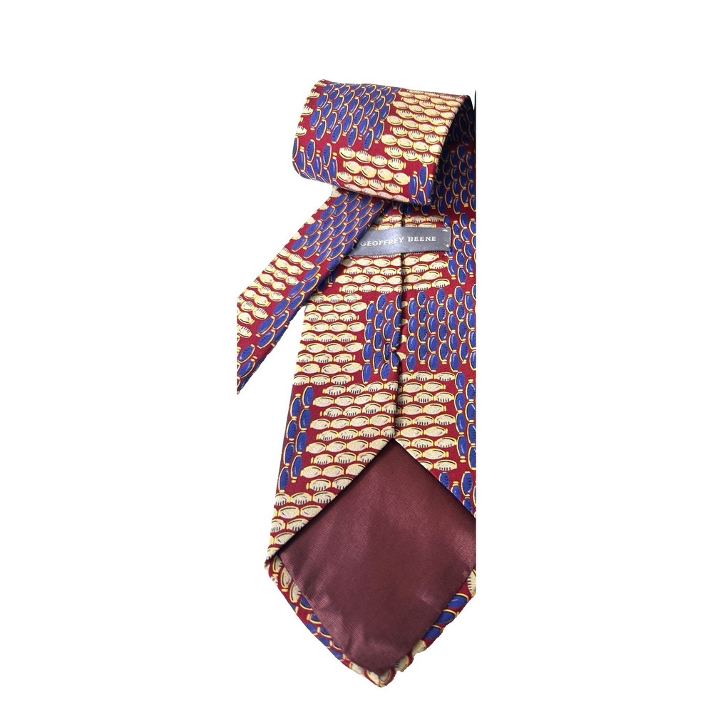 Vintage Geoffrey Beene Mens Bean Marquise Pattern Silk Tie Red Navy Gold Italy